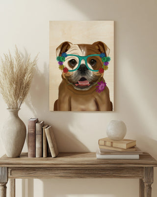English Bulldog and Flower Glasses
