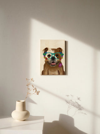 English Bulldog and Flower Glasses
