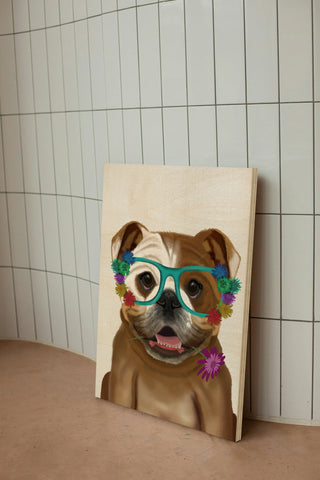 English Bulldog and Flower Glasses