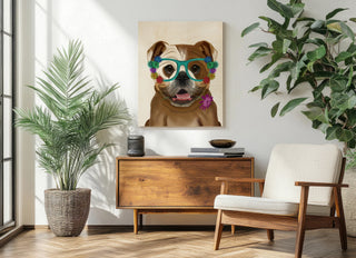English Bulldog and Flower Glasses