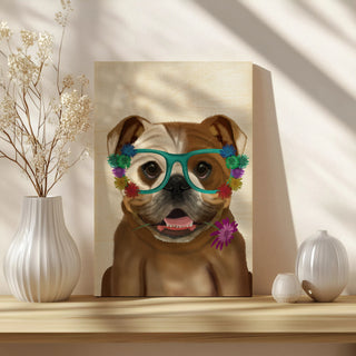 English Bulldog and Flower Glasses