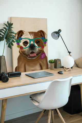 English Bulldog and Flower Glasses