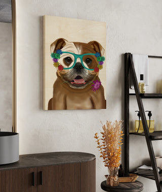 English Bulldog and Flower Glasses