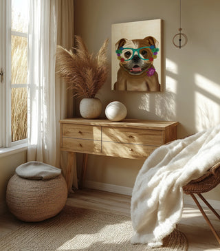 English Bulldog and Flower Glasses