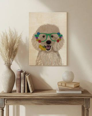 Poodle, White and Flower Glasses