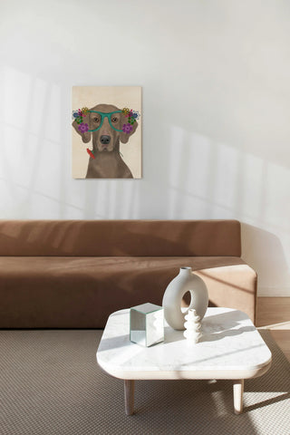 Weimaraner  and Flower Glasses
