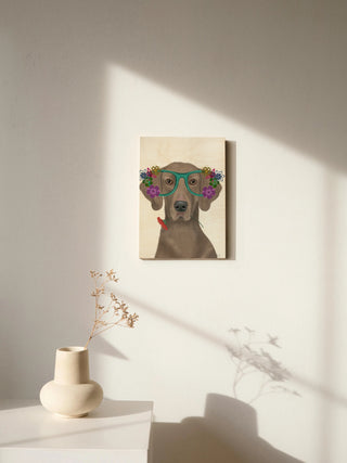 Weimaraner  and Flower Glasses