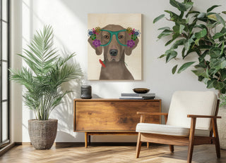 Weimaraner  and Flower Glasses