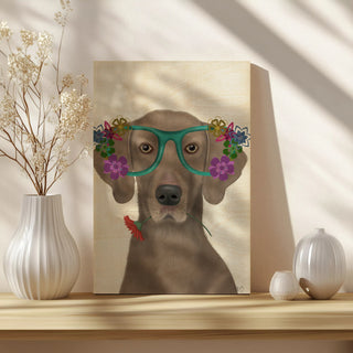 Weimaraner  and Flower Glasses