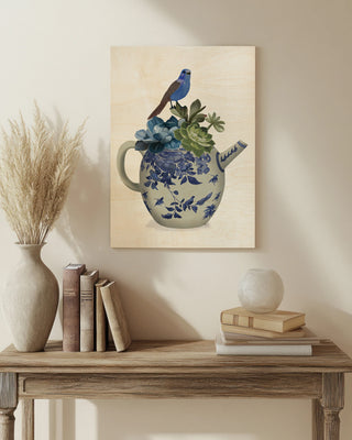 Chinoiserie Teapot, Echevaria and Bird