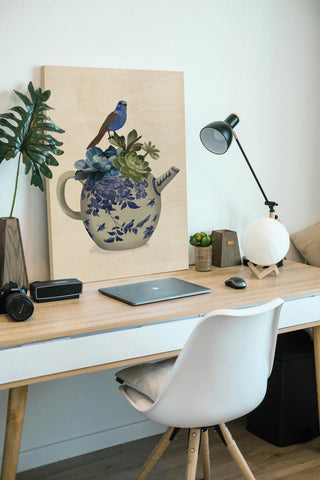 Chinoiserie Teapot, Echevaria and Bird