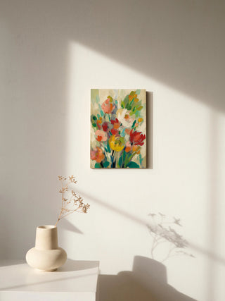 Tall Bright Flowers Cream I Print