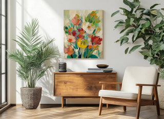 Tall Bright Flowers Cream I Print