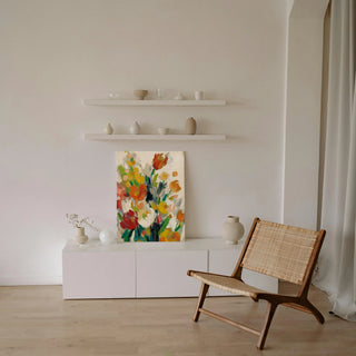 Tall Bright Flowers Cream II Print