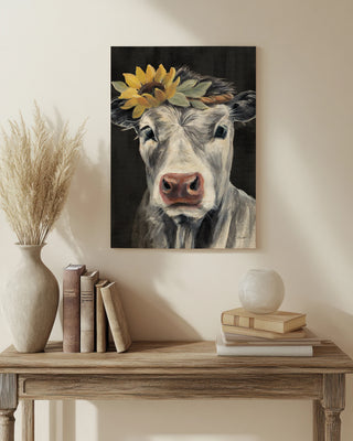 Pretty Cow on Black Print