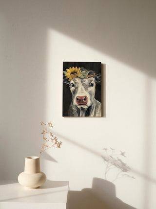 Pretty Cow on Black Print