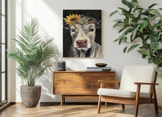 Pretty Cow on Black Print