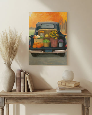 Fall Bounty III Truck Navy Print
