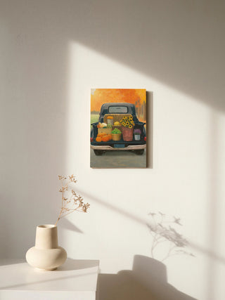 Fall Bounty III Truck Navy Print