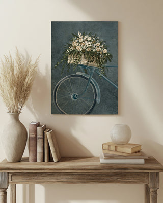 Vintage Bicycle with Florals Denim Print