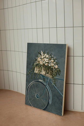 Vintage Bicycle with Florals Denim Print