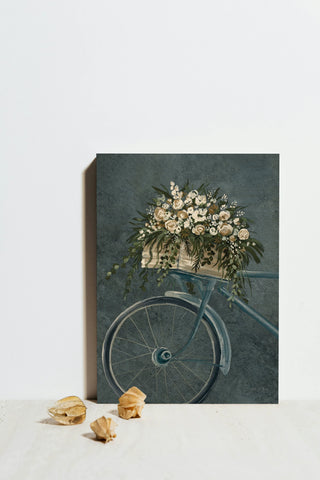 Vintage Bicycle with Florals Denim Print