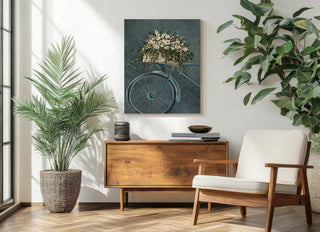 Vintage Bicycle with Florals Denim Print