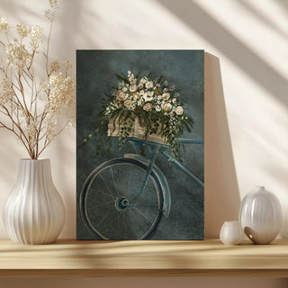 Vintage Bicycle with Florals Denim Print