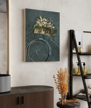 Vintage Bicycle with Florals Denim Print