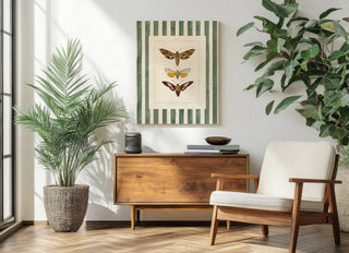 Vintage Moths Stripe I Print