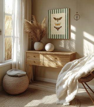 Vintage Moths Stripe I Print