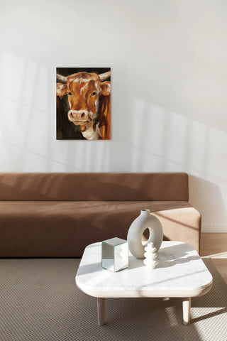Brown Cow on Black Print