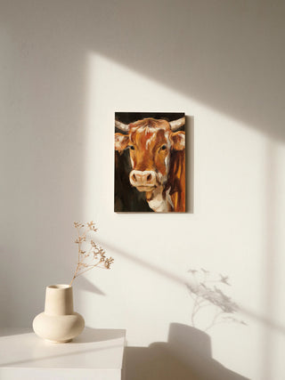 Brown Cow on Black Print