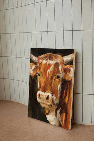 Brown Cow on Black Print