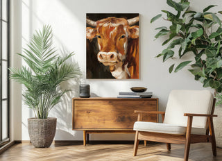 Brown Cow on Black Print