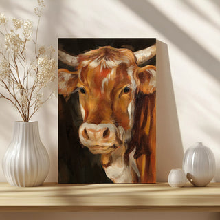 Brown Cow on Black Print