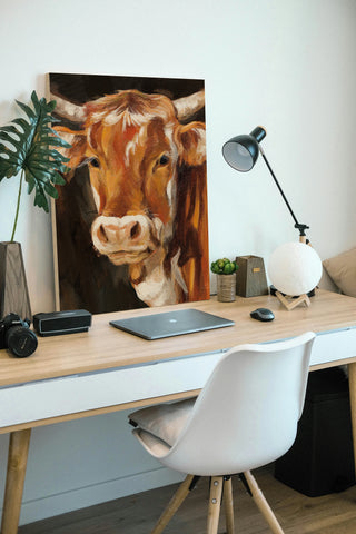 Brown Cow on Black Print
