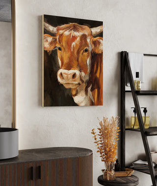 Brown Cow on Black Print