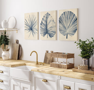 Indigo Tropical Leaves Set of 3 Prints