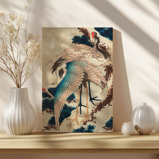 Cranes on snow-covered pine Print