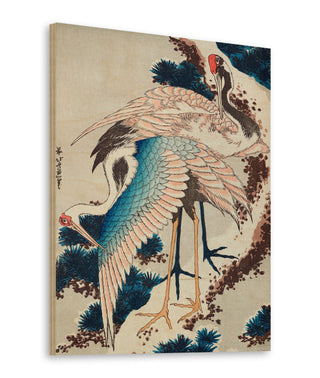 Cranes on snow-covered pine Print